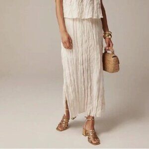 J.Crew Crinkle Midi Skirt L Cream Side Slit Drawstring Packable Lined Clean Girl
